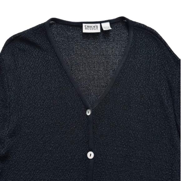 Chicos Design Black Open Weave Knit Button Front Cardigan Sweater Size M/L - Picture 7 of 12